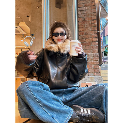 WANNANKE 暮色旅人 Lem@ire可拆卸毛领皮衣机车保暖棉服夹克外套