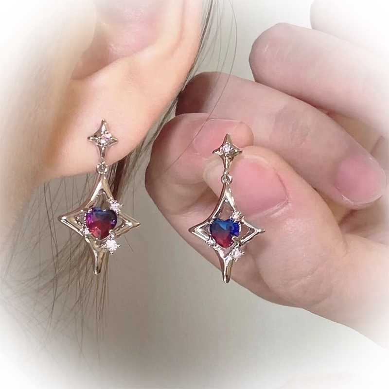 별이 빛나는 밤 색상 그라데이션 사랑 지르콘 목걸이 귀걸이 하위 문화 Y2K 뜨거운 소녀 달콤한 멋진 고급 틈새 성격 디자인