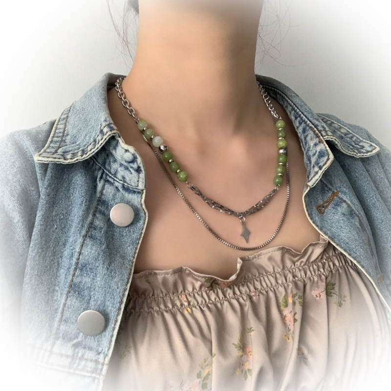 여름 얼음 균열 녹색 구슬 항성 목걸이 뜨거운 소녀 새로운 중국 스타일 틈새 디자인 하위 문화 국가 스타일 Y2K 라이트 럭셔리 트렌드