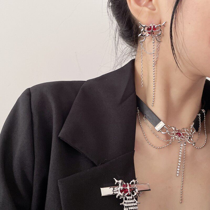 Y2K 연인 부르고뉴 뱀파이어 CHOCKER 목걸이 귀걸이 HOT GIRL SUBCULTURE SWEET COOL 액세서리 DARK PUNK ASIA
