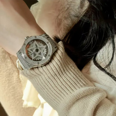 瑞士认证全自动机械女士五芒星旋转手表女款正品镂空轻奢防水女表