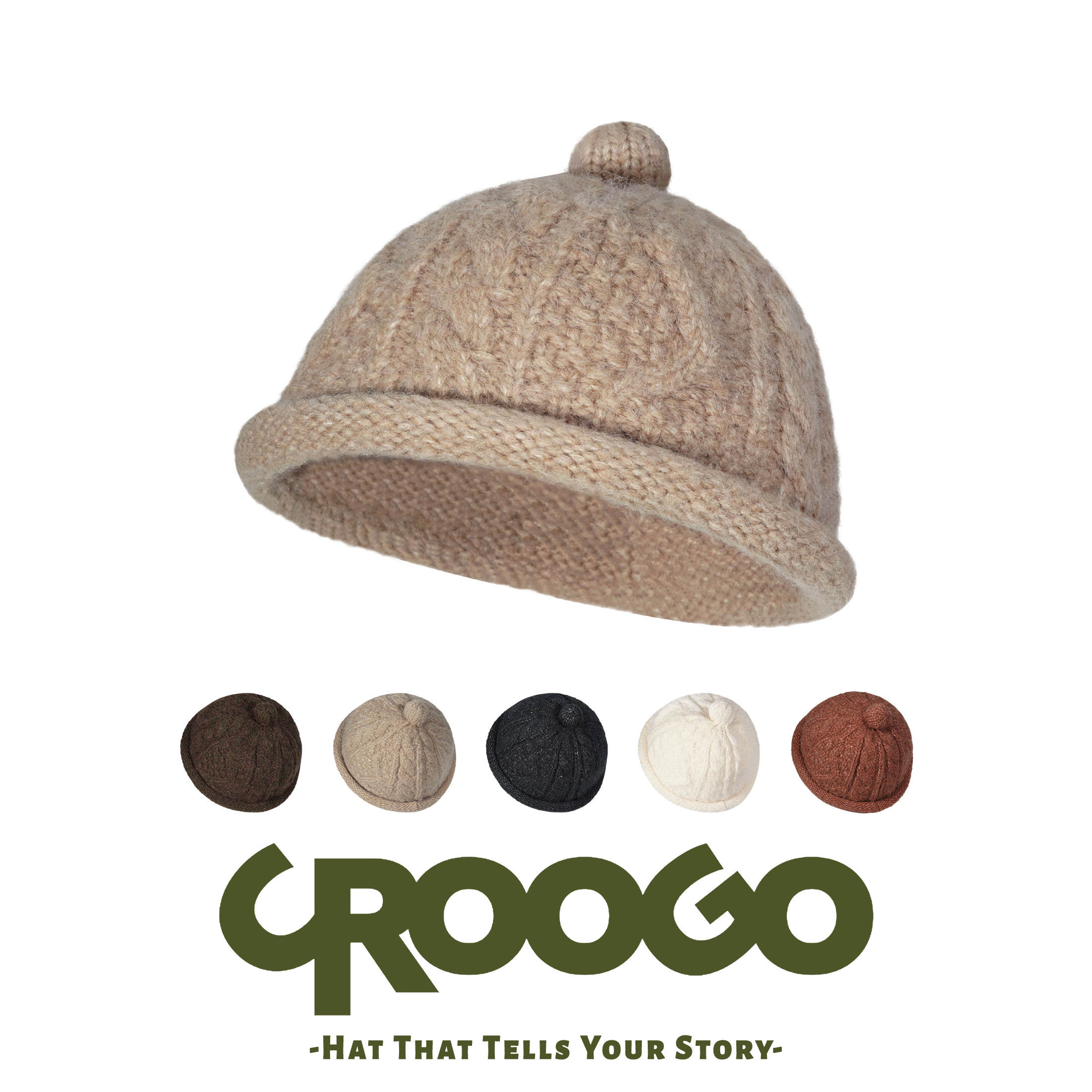 CROOGO日系复古卷边针织瓜皮帽粗毛线包头地主帽女秋冬麻花帽男