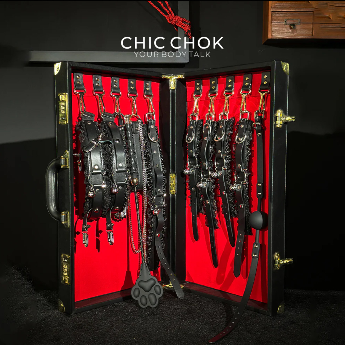CHICCHOK猫咪蕾丝项圈套装手环脚环腿环猫咪拍口球牵引绳情侣全套