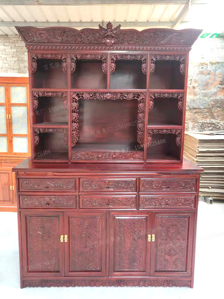 藏式佛龛香樟木家用九佛位密宗佛堂佛柜榫卯结构雕八宝纹神龛佛台