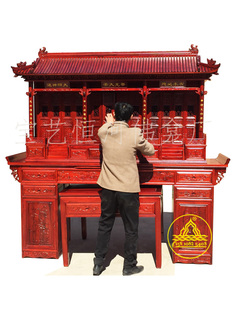 屋顶佛龛 仿宫殿屋檐神楼套桌 对联带门神龛佛柜家用神坛佛堂供台
