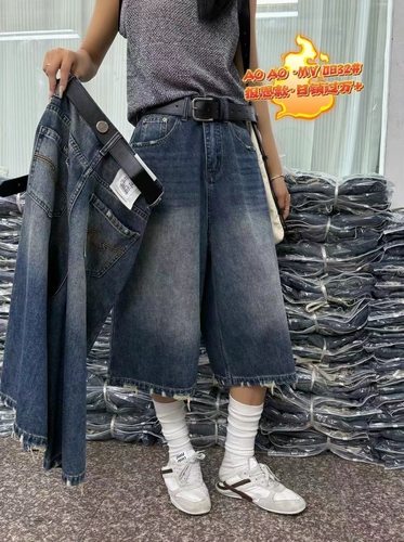 JEANS0832毛边阔腿牛仔中裤女高腰宽松百搭直筒六分休闲裤MV.AOAO
