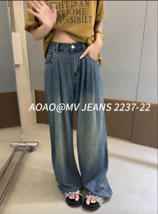 女2024夏薄款 JEANS2337 阔腿弹力牛仔长裤 显瘦直筒裤 子MV.AOAO