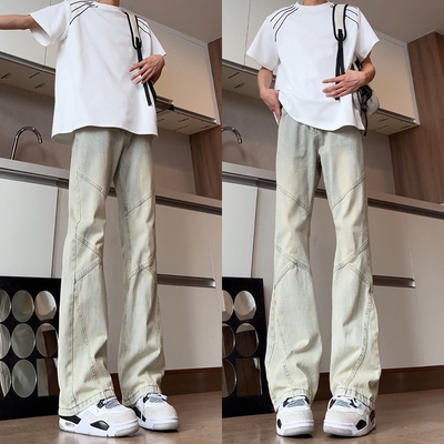 黄泥色美式高街牛仔裤男夏季薄款