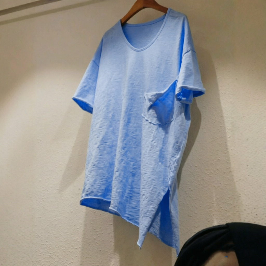大码宽松蓝紫色下摆斜边开叉竹节棉t恤女短袖夏巨好看的小资上衣