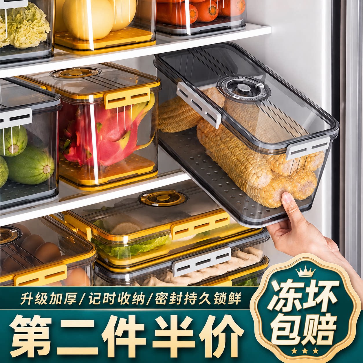 食品级果蔬pet计时冰箱收纳盒