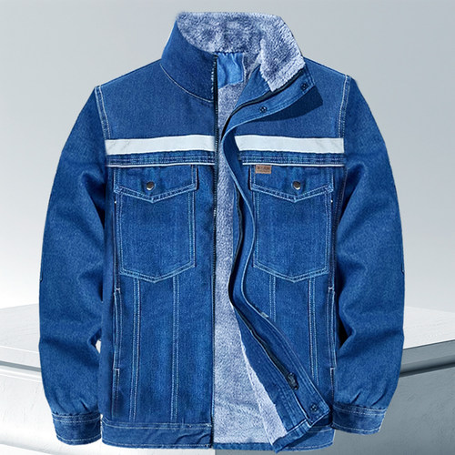 牛仔棉服工作服套装男加厚电焊工防烫耐磨建筑工人劳保服冬季加绒