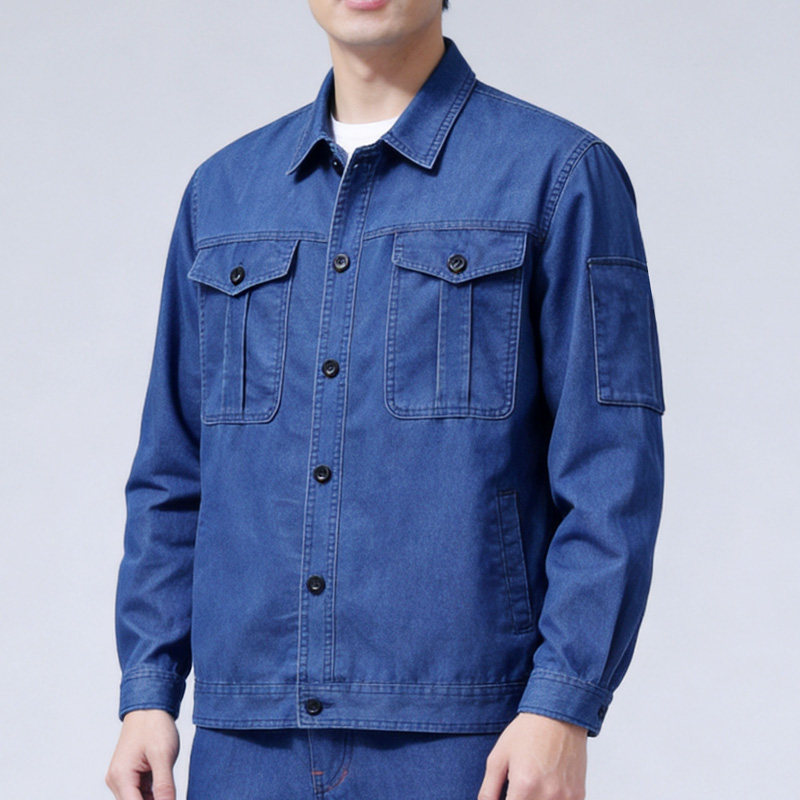 夏季薄款牛仔工作服套装劳保服焊工纯棉南方电网电工电焊夏装男装
