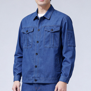 夏季薄款牛仔工作服套装劳保服焊工纯棉南方电网电工电焊夏装男装