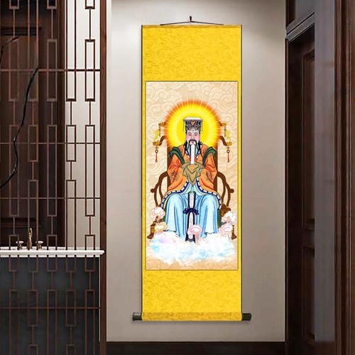 玉皇丝绸卷轴装饰挂画玉皇大帝像王母娘娘神像丝绸画家用供奉神像