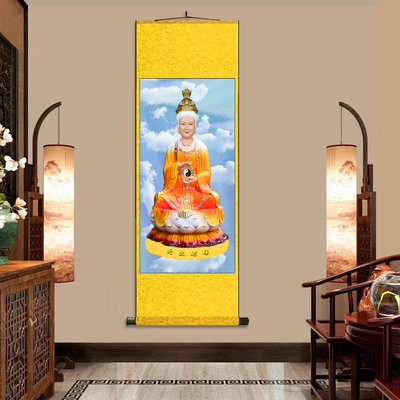 无生老母丝绸卷轴装饰挂画娑婆三圣地藏王佛堂供奉挂画丝绸卷轴画