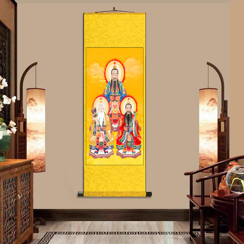 三清 (2) 丝绸卷轴装饰挂画元始天尊三清祖师供奉道家壁画装饰画