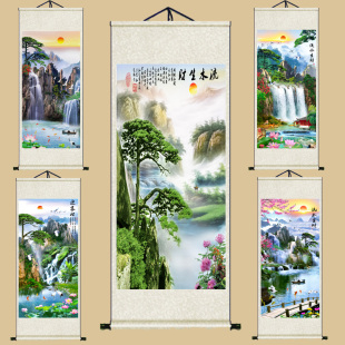 迎客松风水靠山办公室挂字画招财国画有山无水客厅装 饰壁画山水