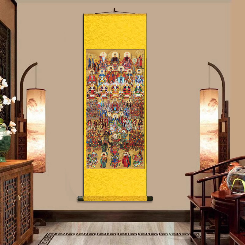 全神图 丝绸卷轴装饰挂画众神图三清天尊玉帝王母道家全神玄关