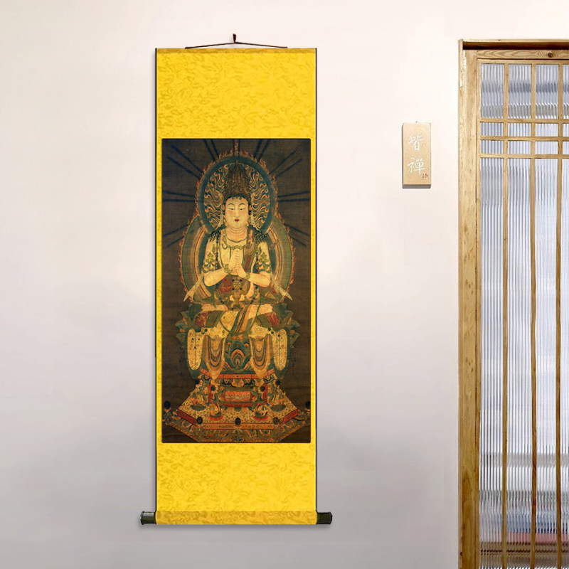 大日如来 丝绸卷轴装饰挂画佛堂客厅寺庙供奉佛像卷轴装饰画定制