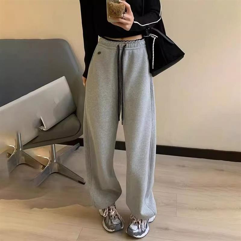 现货】韩系e鸡蛋家束脚裤女秋冬加绒阔腿裤加厚休闲裤撞腰雪地裤