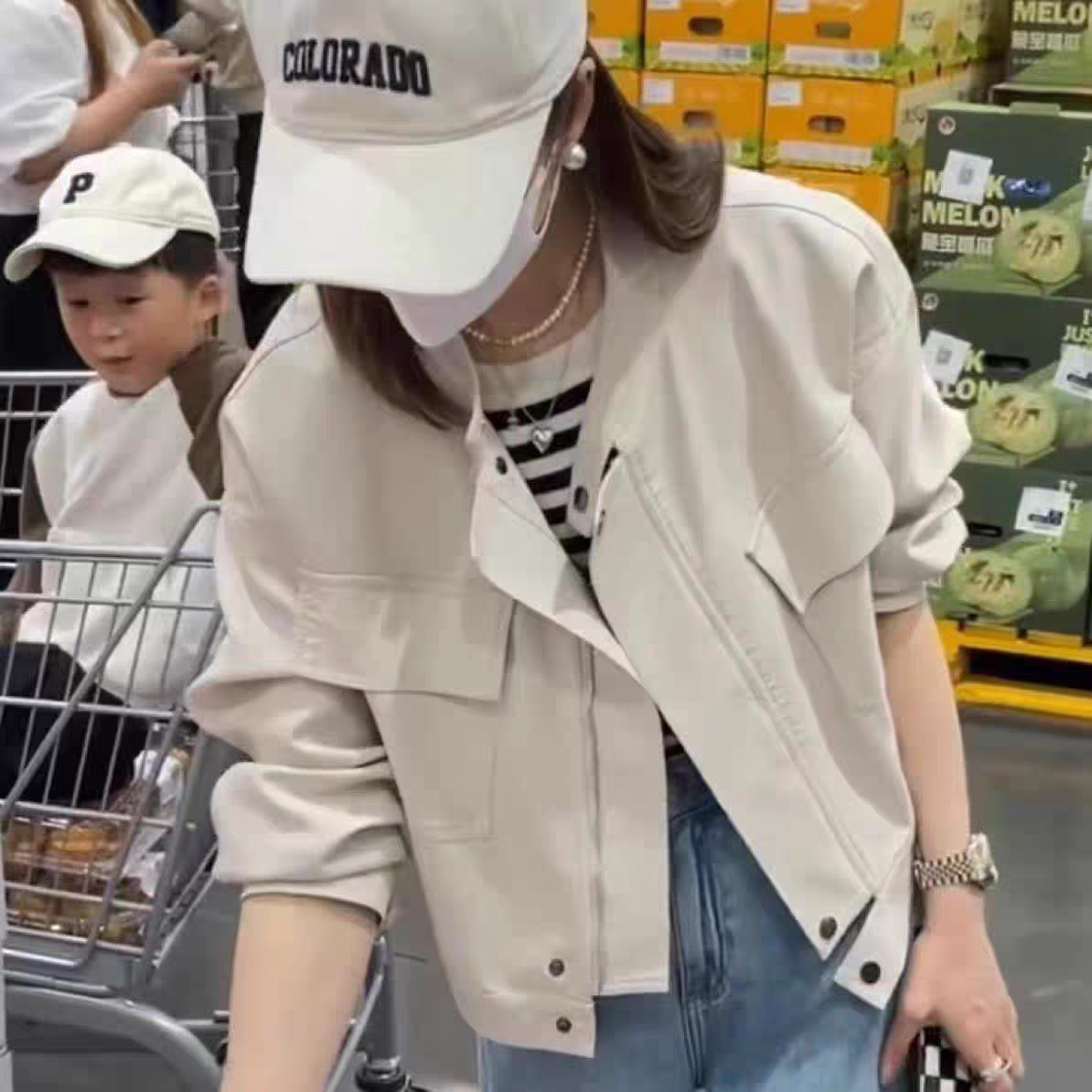卢大婷小众短款皮衣女2024秋冬款夹克立领PU显瘦机车美式痞帅工装