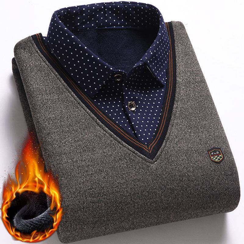 Plush thickening winter knitting jacket new pattern Middle and old age Socket sweater man Shirt collar False two Base coatin the Men's clothing, Knitwear/Sweaters  category - from Buy2taobao.com to provide professional Taobao agent buy service