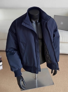 cleanfit藏蓝色飞行夹克棉服男冬季加厚美式短款外套立领棉衣男生