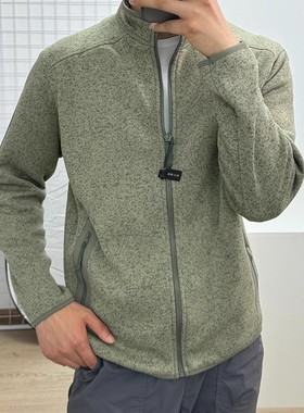 灰绿色抓绒衣外套男穿搭拉链立领开衫户外痞帅慵懒男生衣服高级感