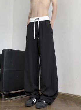 LUCKTALE卫裤藏青色春夏季显高显瘦裤子男女情侣百搭卫裤休闲长裤