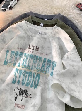 短袖男t恤夏季新款扎染脏脏重磅上衣cleanf服高级感潮牌美式体恤