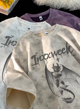 夏季重磅短袖t恤男欧美式潮牌街头风高街宽松涂鸦青少年体恤上衣