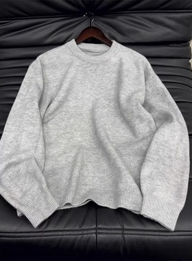 秋冬新款浅灰色毛衣高级感圆领内搭打底衫时尚休闲宽松百搭针织衫