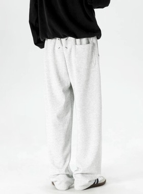 高质感加绒加厚卫裤男弯刀裤秋冬直筒休闲裤灰色卫裤男士裤子男款