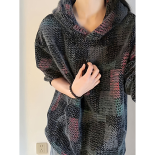 美式 复古连帽针织卫衣男女秋冬宽松重磅百搭外套cleanfit情侣上衣