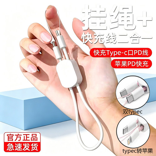 短款便携钥匙扣手机挂绳双type c对公pd快充65w数据线适用华为苹果iPhone14/15/16平板电脑手机挂饰充电线