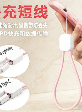 便携挂绳数据线手机充电宝快充短线PD20W快充适用于苹果15/16/17华为笔记本电脑荣耀vivo手机壳背包钥匙扣线