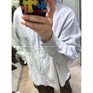 affixow AC风中性浅色竖条纹高支长绒棉垂感衬衫男女长袖情侣款潮