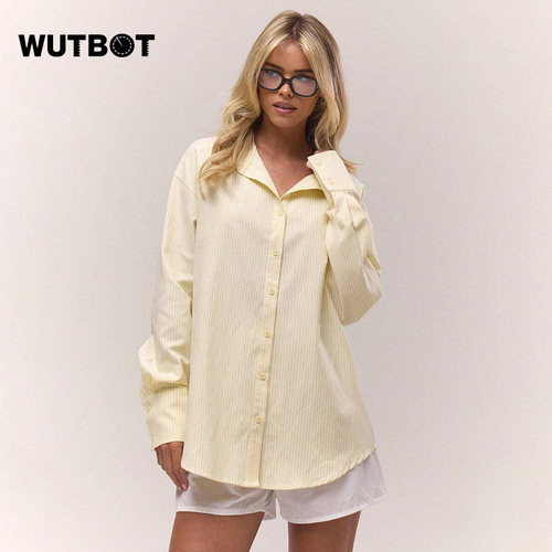 WUTBOT 极简风条纹长袖衬衫女宽松翻领通勤百搭老钱风上衣