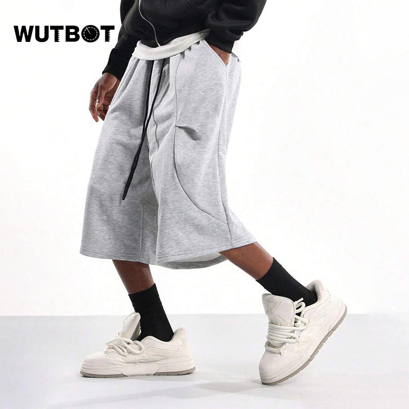 WUTBOT 美式复古简约风宽松休闲七分裤男抽绳松紧腰阔腿短裤,男装,短裤,淘宝优惠券,粉丝福利购,淘宝优惠卷