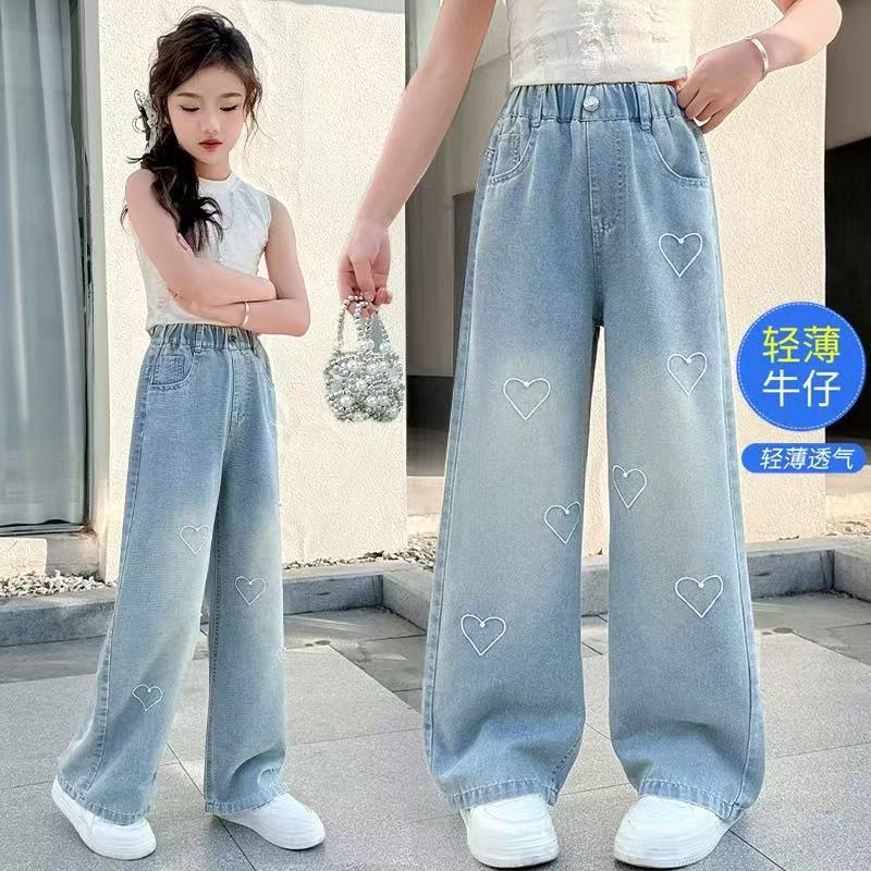 夏季薄款牛仔女童阔腿裤女孩中大童裤子儿童休闲女孩款洋气时髦潮