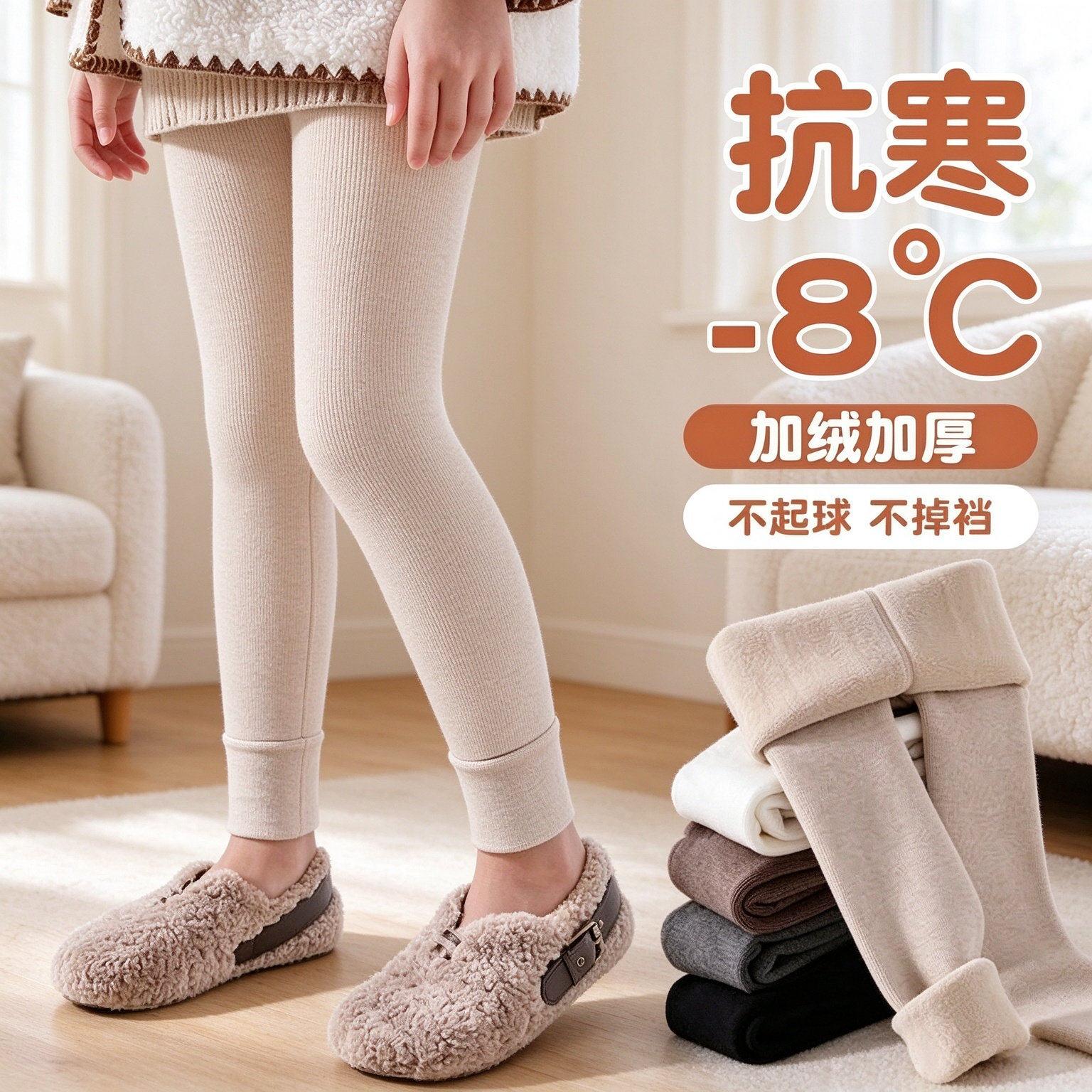 女童加绒打底裤秋冬外穿九分连裤袜儿童高腰防掉裆抗起球保暖棉裤