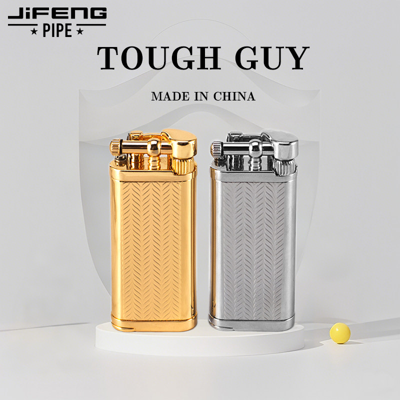 JIFENG季风烟斗专用打火机黄铜气箱珐琅雕花斜火明火礼盒包装