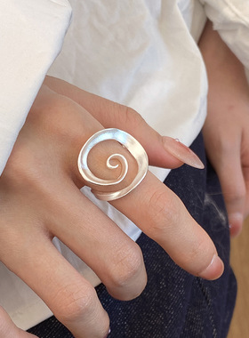 《星空深处》s925纯银甜酷不规则旋涡镂空戒指小众开口食指指环