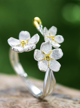 《勿忘我》新中式S925手工纯银戒指设计饰品花朵田园风戒指女