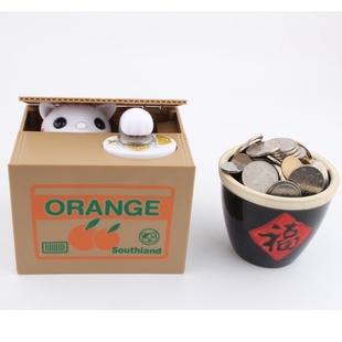 贪招财猫 包邮 创意超萌偷钱猫咪吃硬币储存箱储蓄罐存钱箱宅家猫