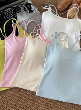 5562辣妹后背交叉露背美背吊带背心带胸垫文胸一体修身内搭外穿