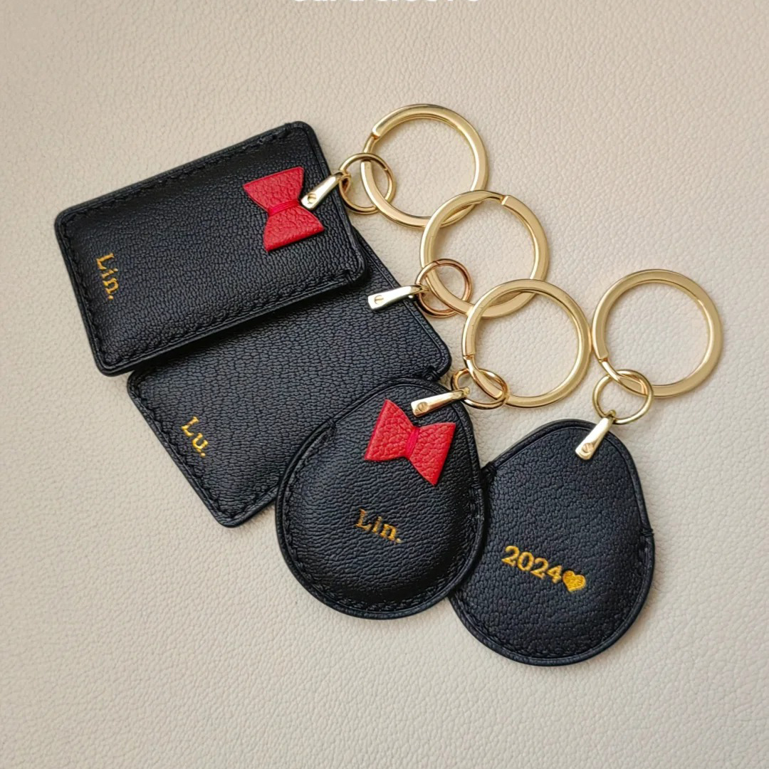 真皮门禁卡套水滴形长方形一体电梯卡名字可定制diy高级钥匙扣
