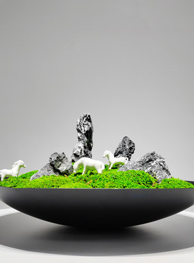 现代新中式创意永生苔藓花艺摆件样板房酒店客厅微景观软装仿真花