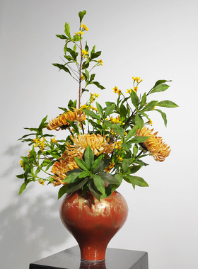 仿真菊花陶瓷花瓶客厅摆件