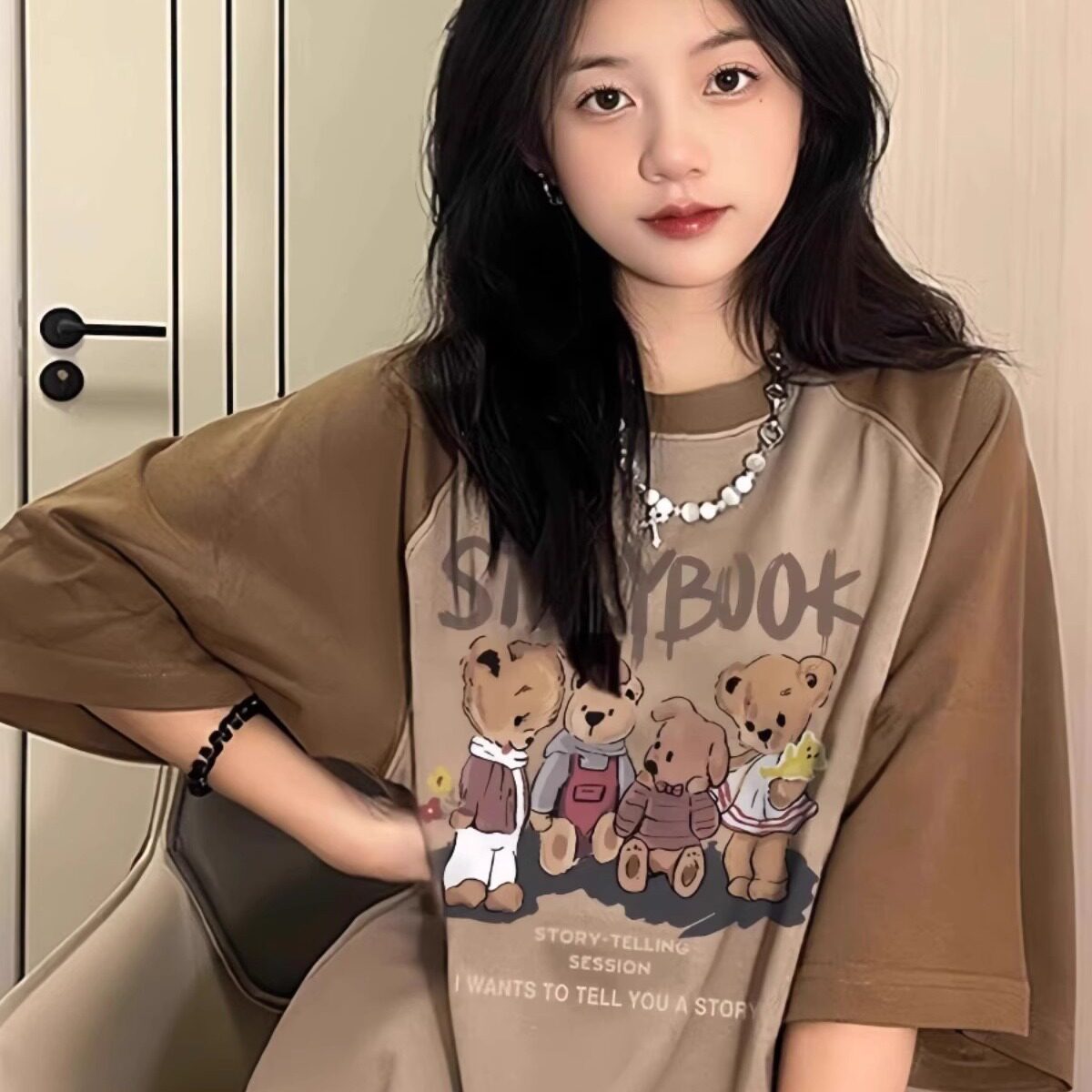 美式潮牌纯棉短袖t恤女大童夏季